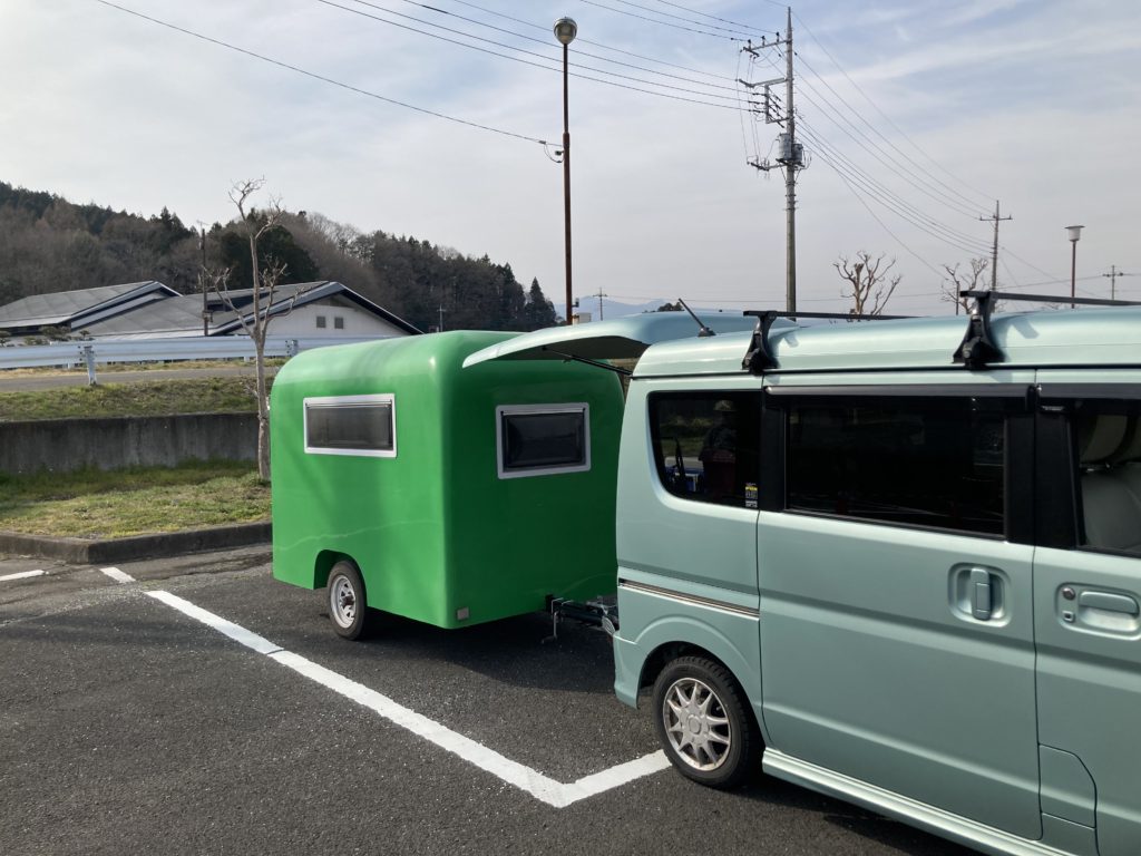 幌馬車くんと行く軽キャンピングトレーラー車中泊で矢坂城の湯RVパークチェックイン