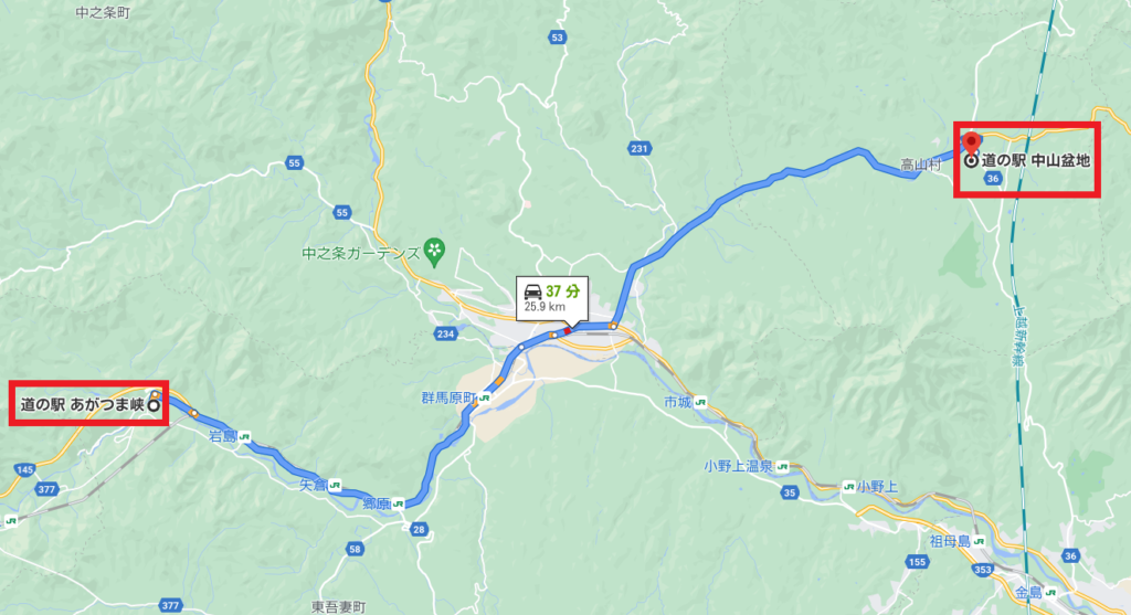 道の駅「中山盆地」幌馬車くんの軽キャンピングトレーラー車中泊のアクセスルート