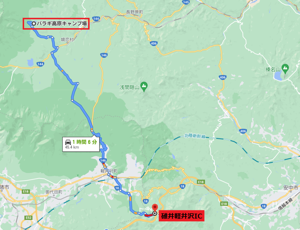 軽キャンピングトレーラーの幌馬車くんで行く嬬恋のバラキ高原キャンプ場のアクセスルート