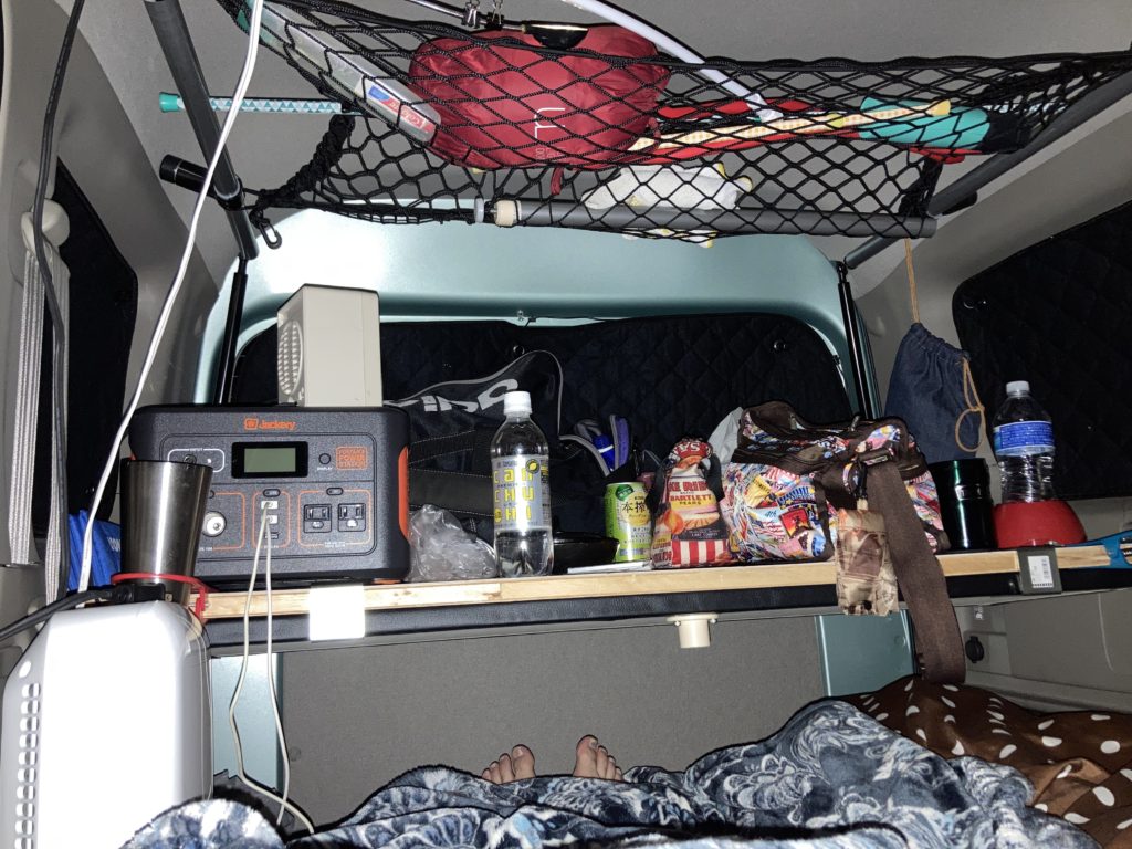 エブリイワゴンで行くRVパークとみうら車中泊でのエブリィワゴンの室内写真
