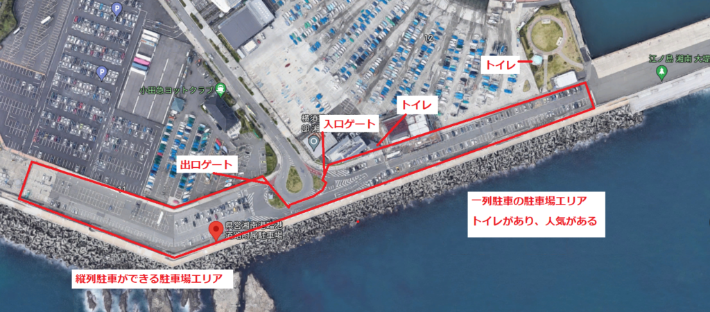 江の島「湘南港臨港道路附属駐車場」の全体マップ、全容