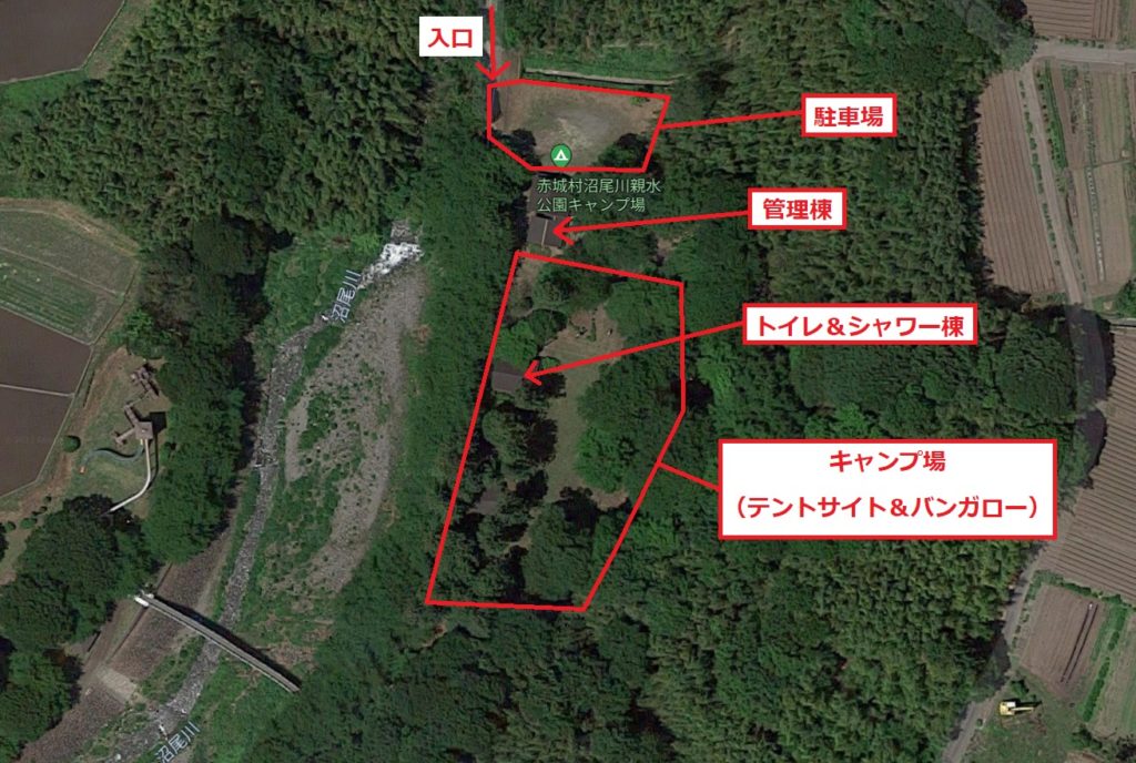 沼尾川親水公園キャンプ場の全体マップ