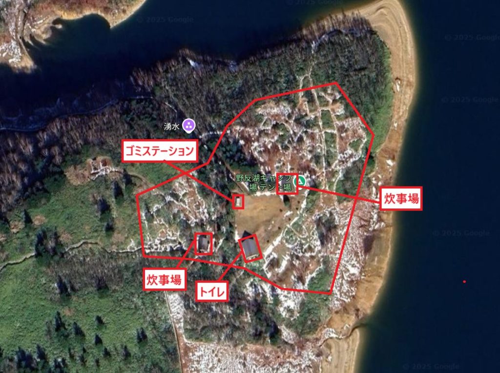 野反湖キャンプ場のテントサイトマップ
